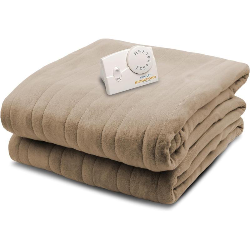 BIDDEFORD BLANKETS Comfort Knit Electric Heated Blanket with Analog Controller Twin Natural Full Taupe Brown Biddeford