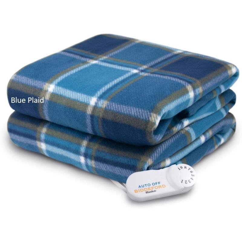 Biddeford Blankets Comfort Knit Heated Blanket with Therapeutic Heat Settings Machine Washable Perfect for Warm Cozy Nights Analog Controller Throw Brick Throw Blue Plaid Biddeford